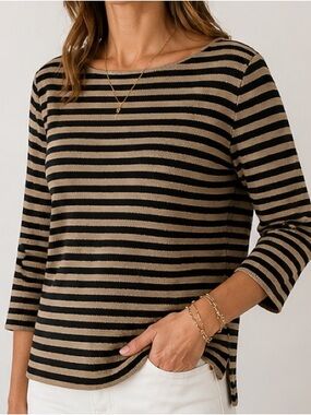 Lauren Ralph Lauren Tangiers Striped Boat Neck Sweater XL Black Tan